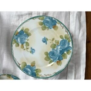 Plate Handpainted Made In Japan Teal Aqua & Hand Dotted Rim Exquisite 7"